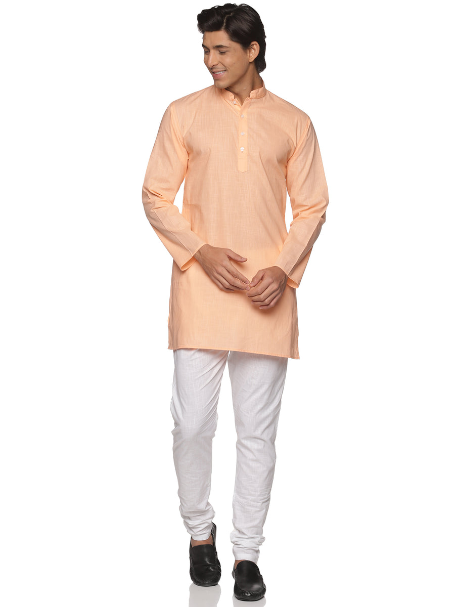 MENS SLUB COTTON BLUE LONG KURTA WITH PYJAMA