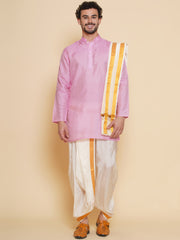 Sethukrishna Mens Self Design Kurta and Dhotipant with Angavastram Set