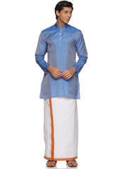 MENS ART SILK LONG KURTA WITH POCKET DHOTI