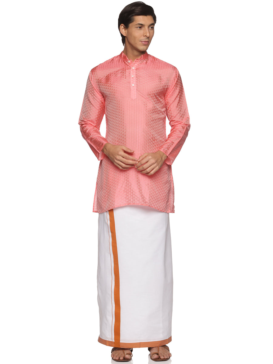 MENS ART SILK LONG KURTA WITH POCKET DHOTI