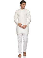 MENS SLUB COTTON CREAM LONG KURTA WITH PYJAMA