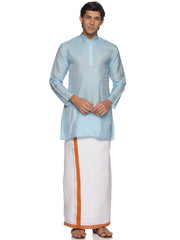 MENS ART SILK LONG KURTA WITH POCKET DHOTI