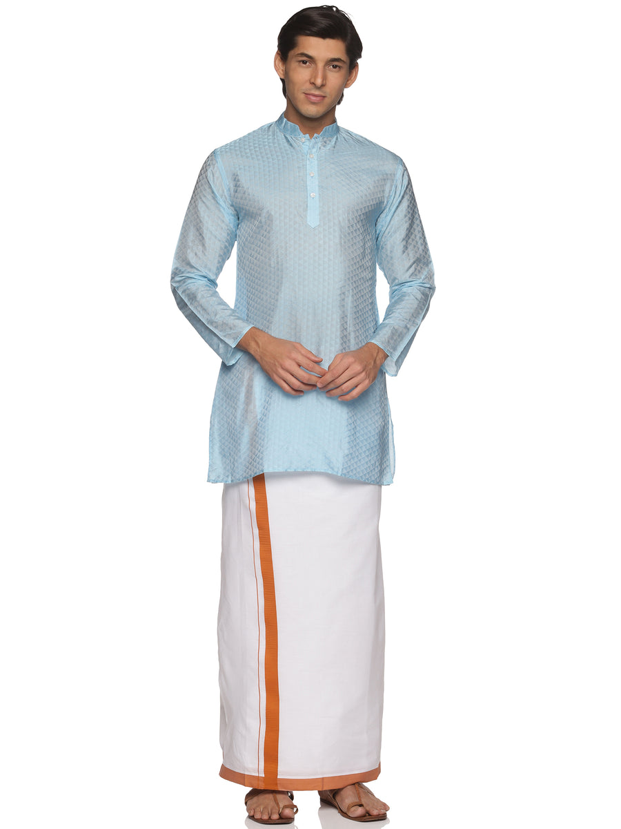 MENS ART SILK LONG KURTA WITH POCKET DHOTI