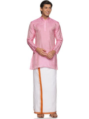 MENS ART SILK LONG KURTA WITH POCKET DHOTI