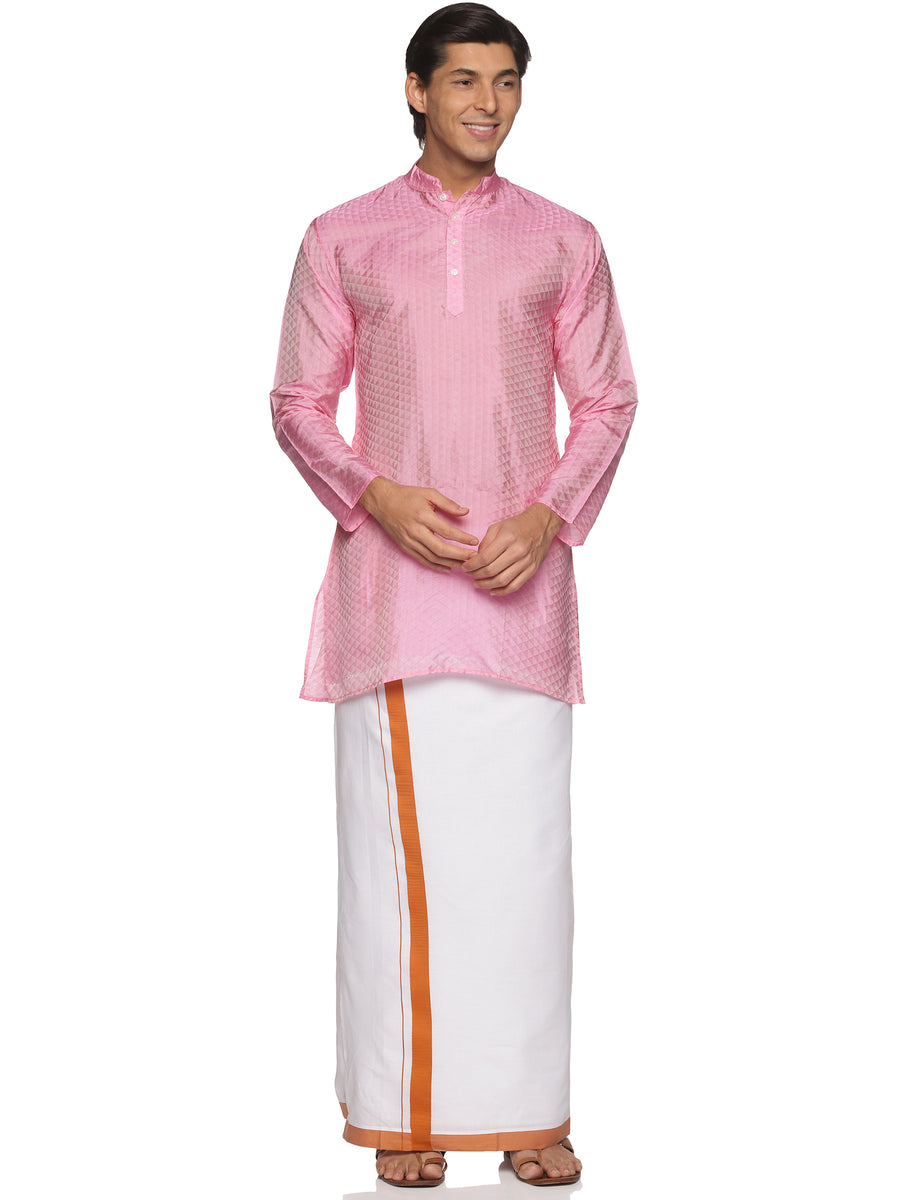 MENS ART SILK LONG KURTA WITH POCKET DHOTI