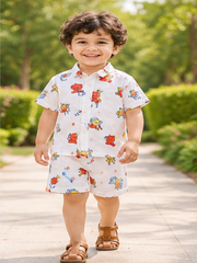 Boys White Printed Co-Ord Set