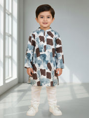 Boys Cotton Kurta with Digital Print | Mandarin Collar, Side Pockets, Button Closure | Ethnic Wear for Kids – Machine Washable