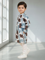 Boys Cotton Kurta with Digital Print | Mandarin Collar, Side Pockets, Button Closure | Ethnic Wear for Kids – Machine Washable