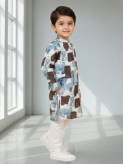 Boys Cotton Kurta with Digital Print | Mandarin Collar, Side Pockets, Button Closure | Ethnic Wear for Kids – Machine Washable