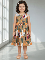 Girls Sleeveless Cotton Digital Print Dress – Stylish Party & Casual Wear