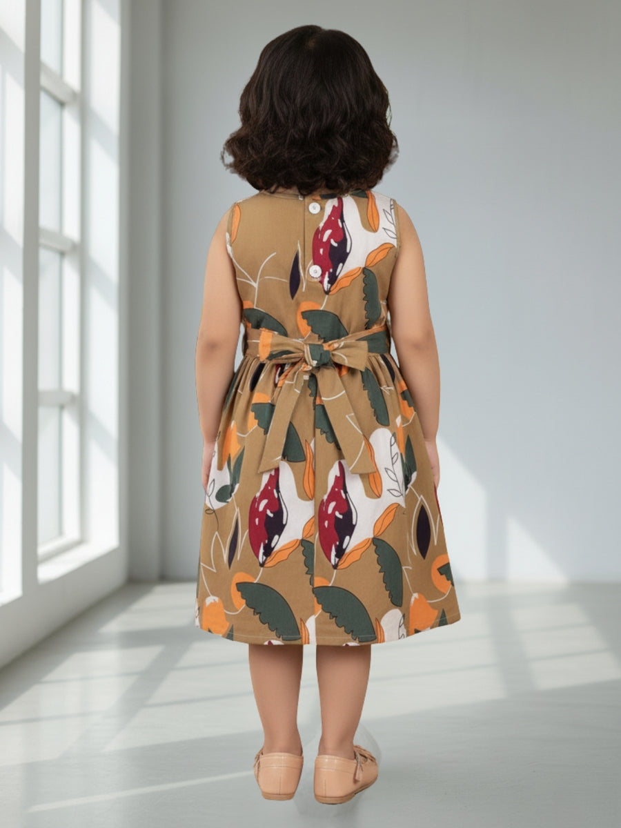 Girls Sleeveless Cotton Digital Print Dress – Stylish Party & Casual Wear