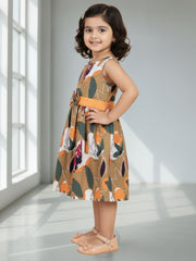 Girls Sleeveless Cotton Digital Print Dress – Stylish Party & Casual Wear