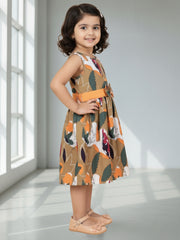 Girls Sleeveless Cotton Digital Print Dress – Stylish Party & Casual Wear