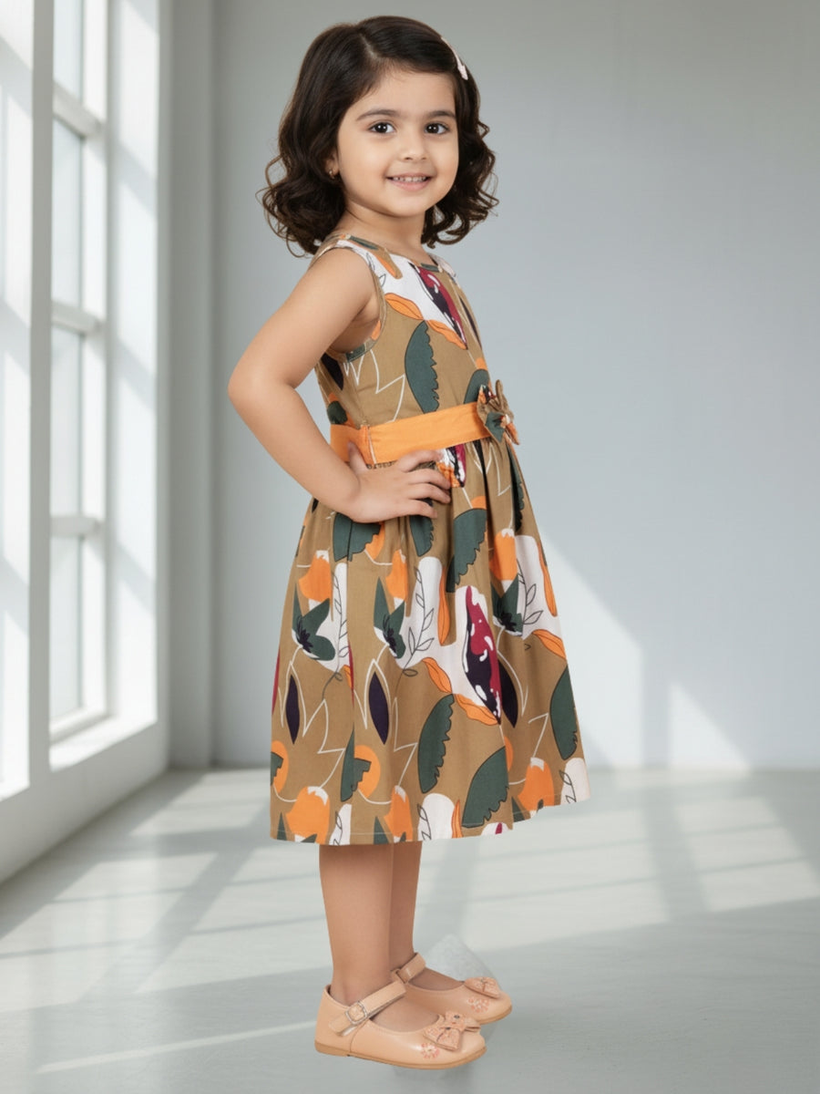 Girls Sleeveless Cotton Digital Print Dress – Stylish Party & Casual Wear