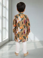 Boys Cotton Kurta with Digital Print | Mandarin Collar, Side Pockets, Button Closure | Ethnic Wear for Kids – Machine Washable