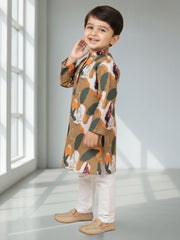 Boys Cotton Kurta with Digital Print | Mandarin Collar, Side Pockets, Button Closure | Ethnic Wear for Kids – Machine Washable