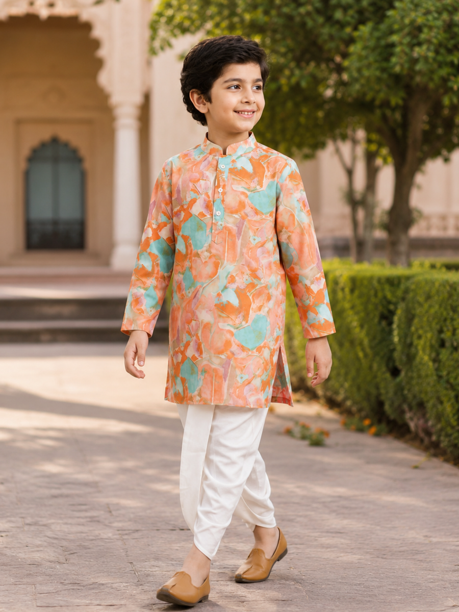 Boys Printed Kurta Dhoti Set