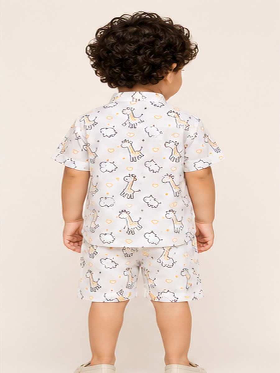 Boys White Printed Co-Ord Set
