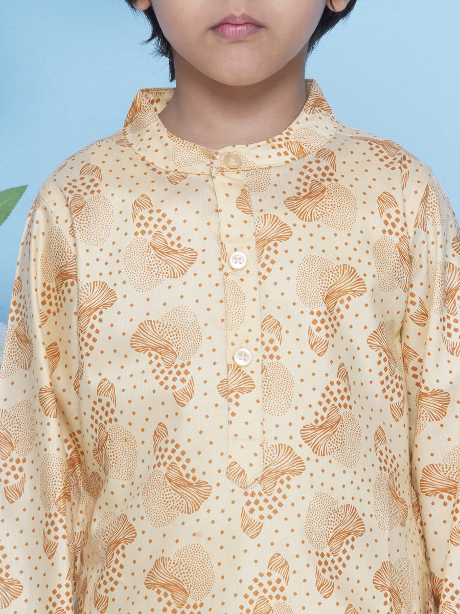 Boys Leaf Design Printed Kurta 