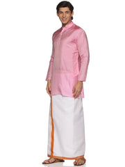 MENS ART SILK LONG KURTA WITH POCKET DHOTI