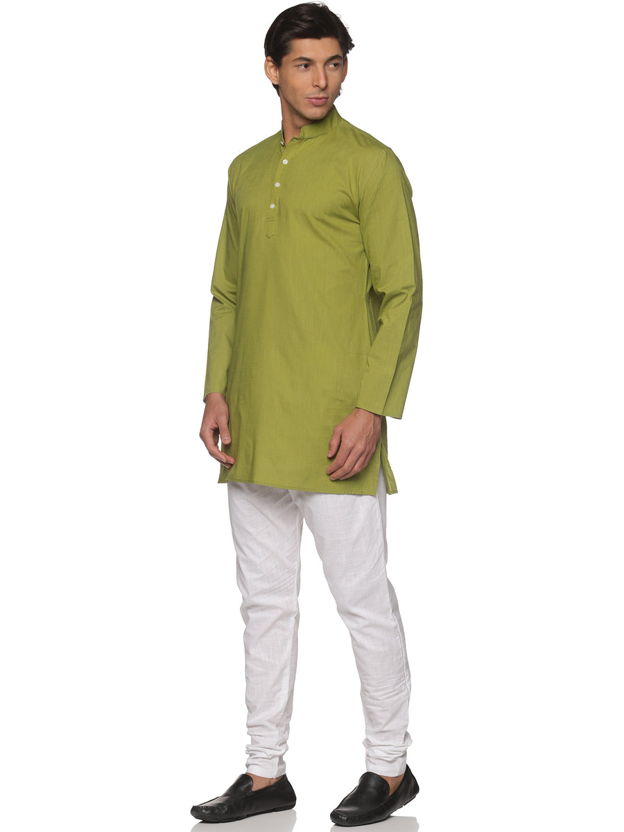 MENS SLUB COTTON BLUE LONG KURTA WITH PYJAMA