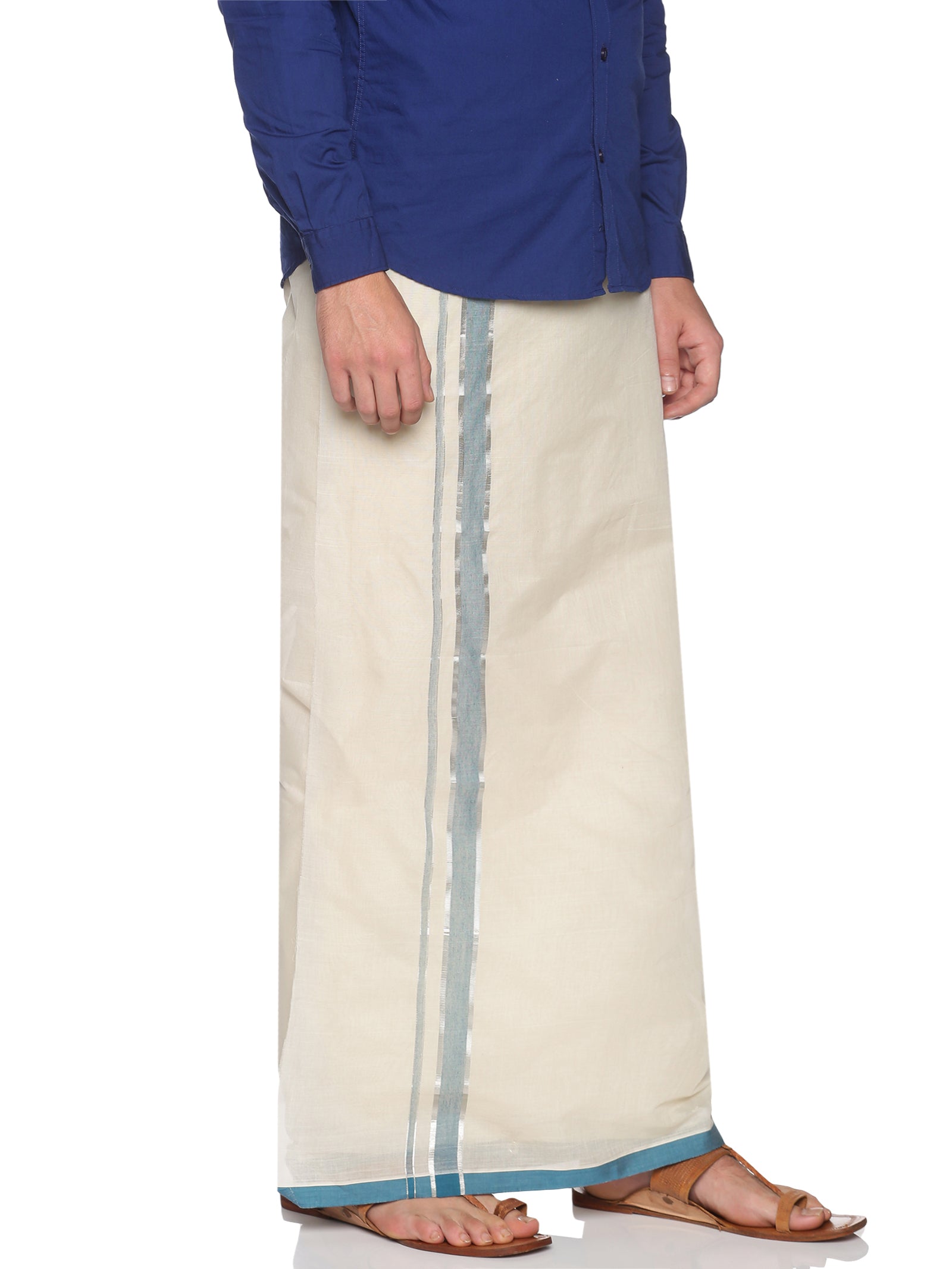 Mens Pure Cotton Double Dhoti Off White