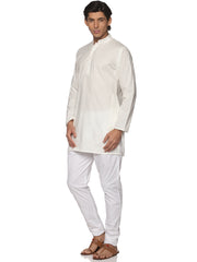 MENS SLUB COTTON CREAM LONG KURTA WITH PYJAMA