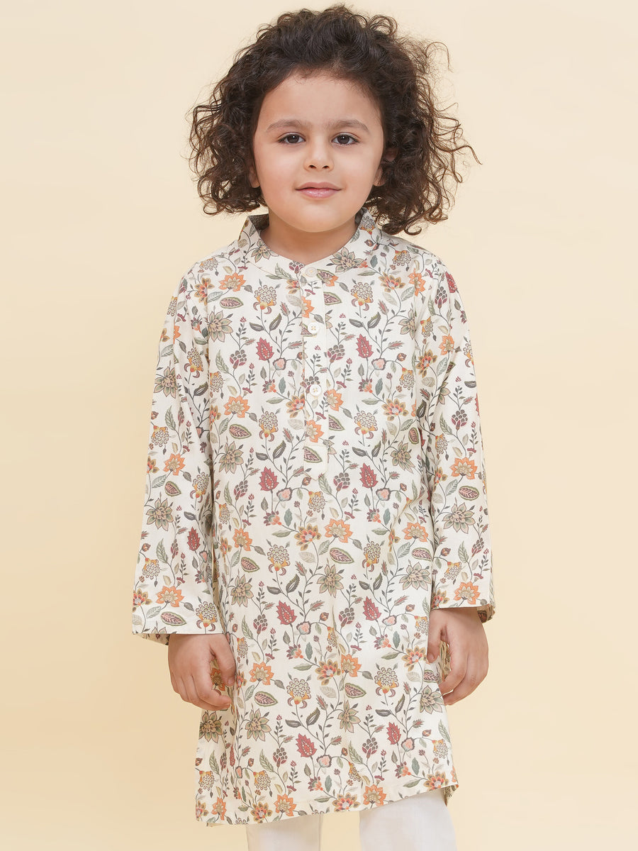 Boy's Floral Print Kurta