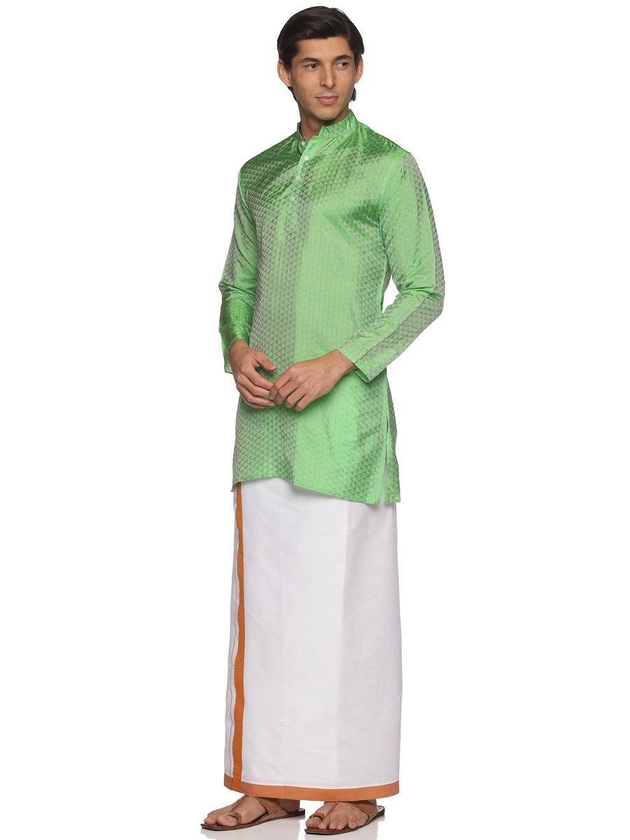 MENS ART SILK LONG KURTA WITH POCKET DHOTI
