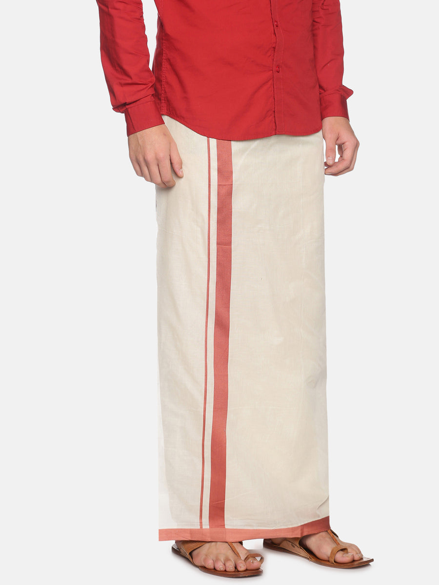 Mens Pure Cotton Double Dhoti Off White