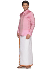 MENS ART SILK SHORT KURTA WITH POCKET DHOTI