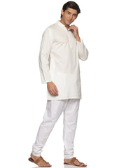 MENS SLUB COTTON CREAM LONG KURTA WITH PYJAMA