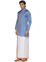 MENS ART SILK LONG KURTA WITH POCKET DHOTI