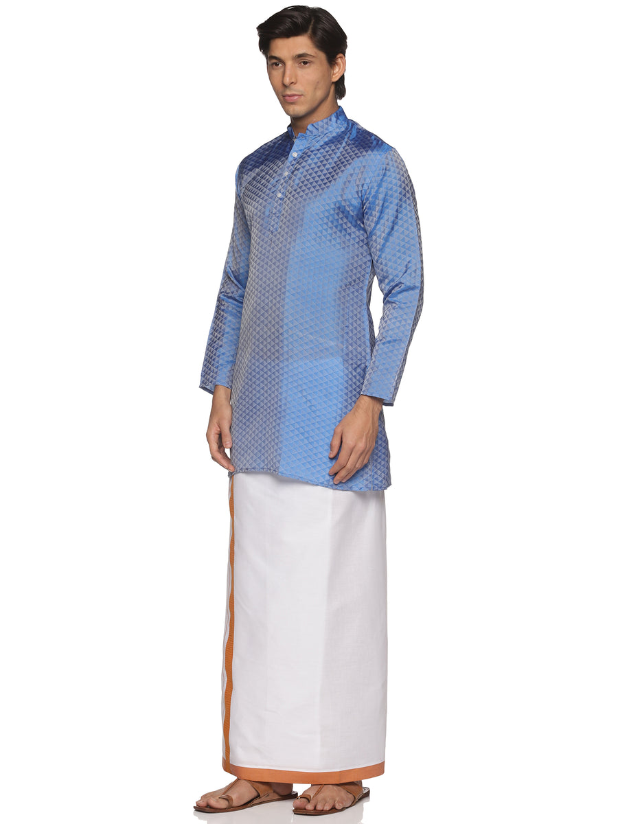 MENS ART SILK LONG KURTA WITH POCKET DHOTI