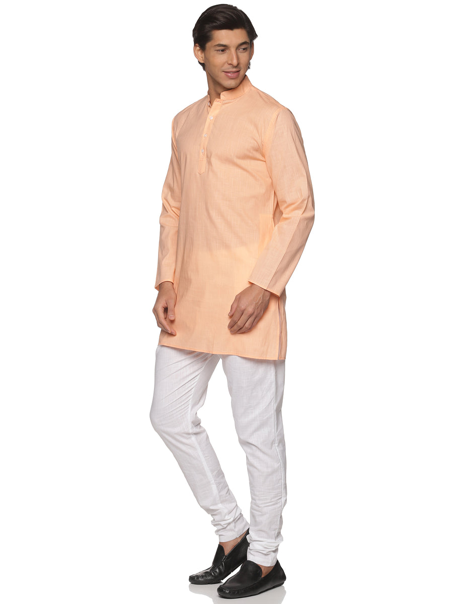MENS SLUB COTTON BLUE LONG KURTA WITH PYJAMA