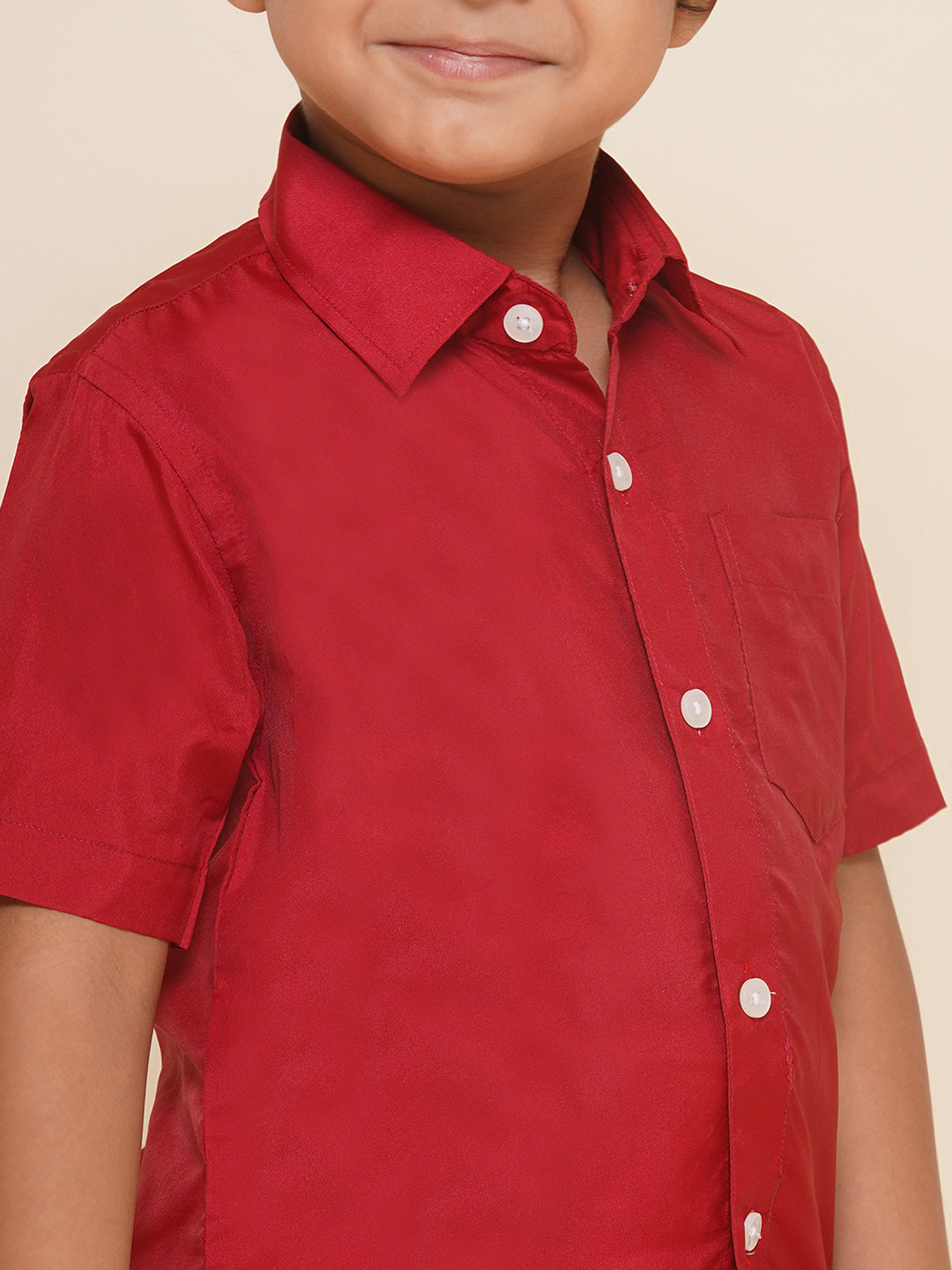 Boys Maroon Colour Polyester Shirt