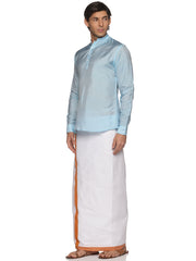 MENS ART SILK SHORT KURTA WITH POCKET DHOTI