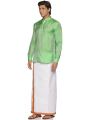 MENS ART SILK SHORT KURTA WITH POCKET DHOTI