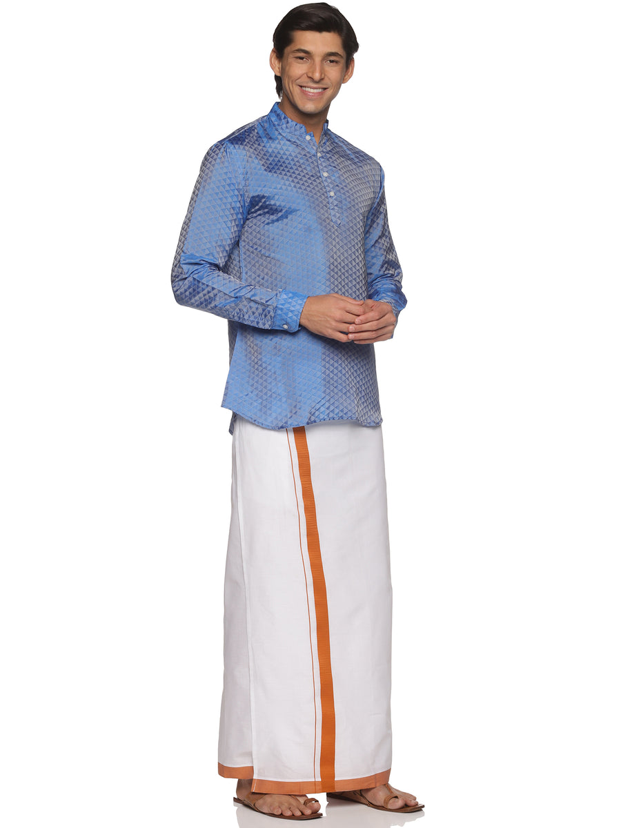 MENS ART SILK SHORT KURTA WITH POCKET DHOTI