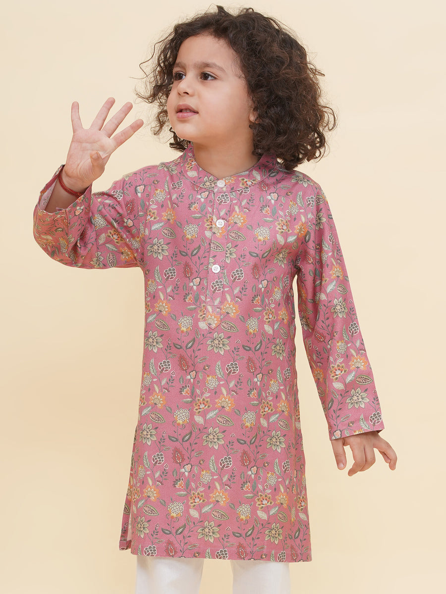 Boy's Floral Print Kurta