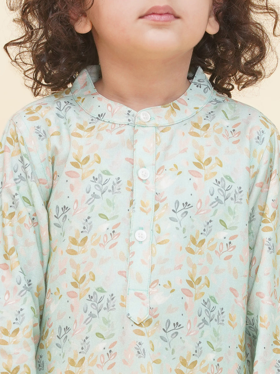 Boy's Floral Print Kurta DhotiPant Set