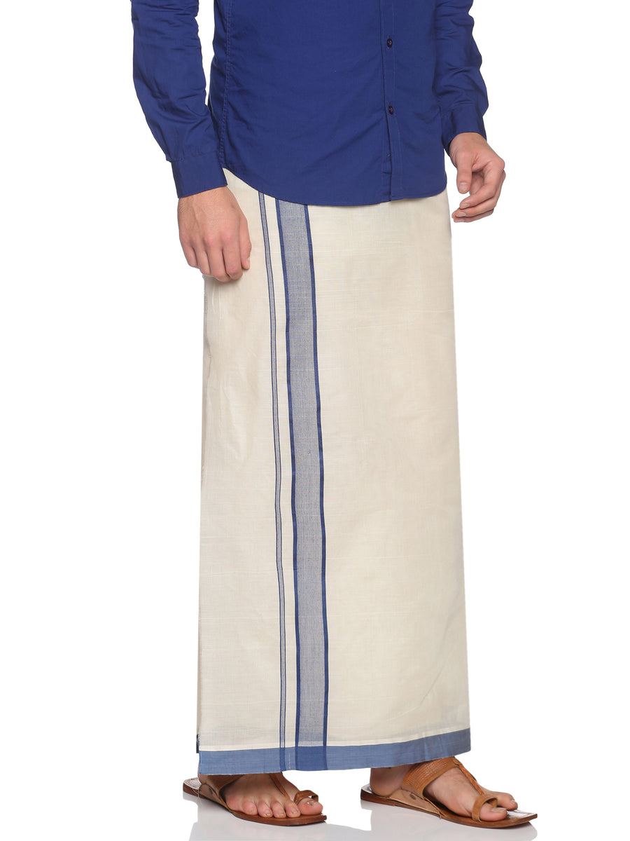 Mens Pure Cotton Double Dhoti Off White
