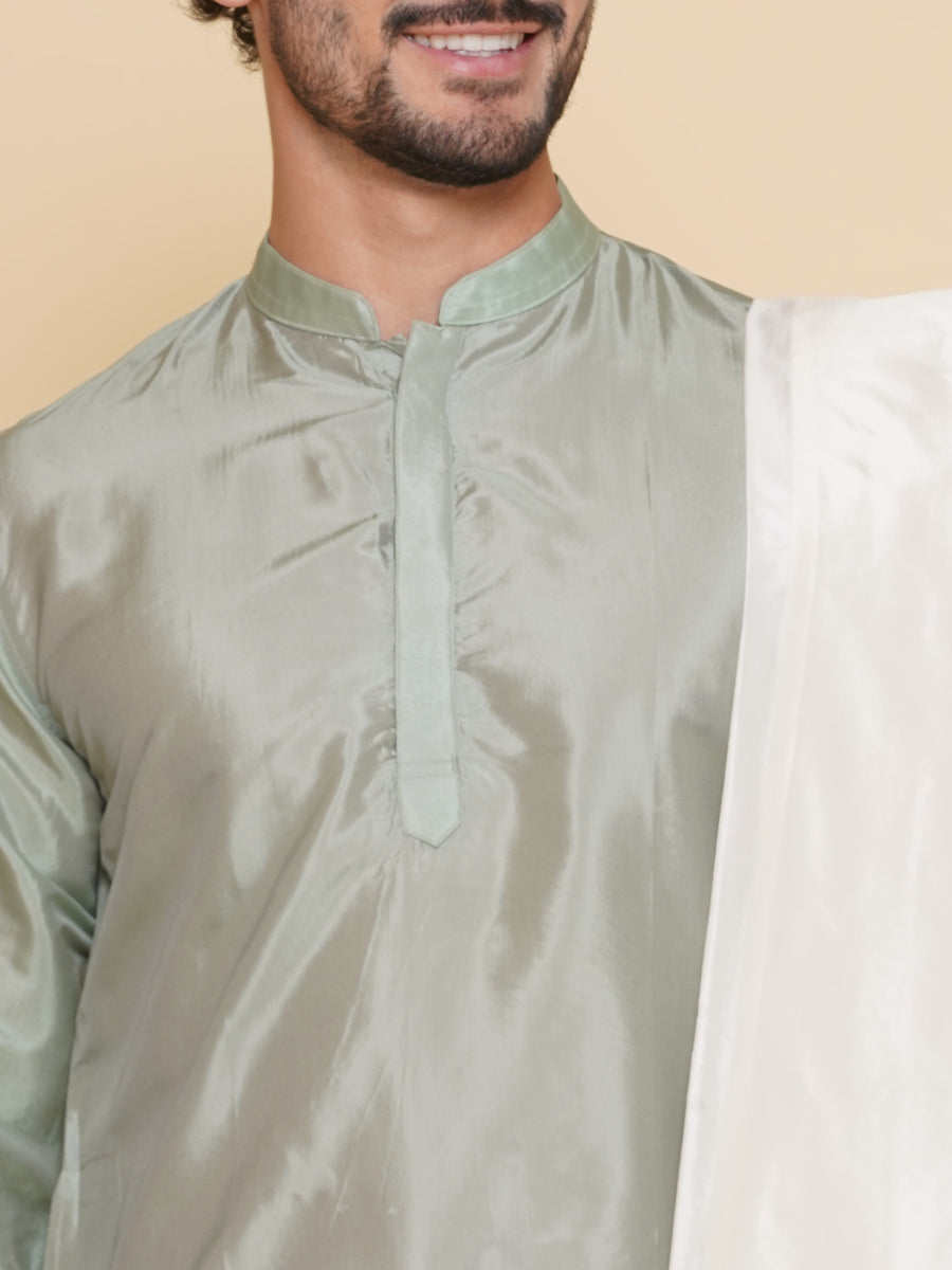 Sethukrishna Mens Solid Color Kurta and Dhotipant with Angavastram Set