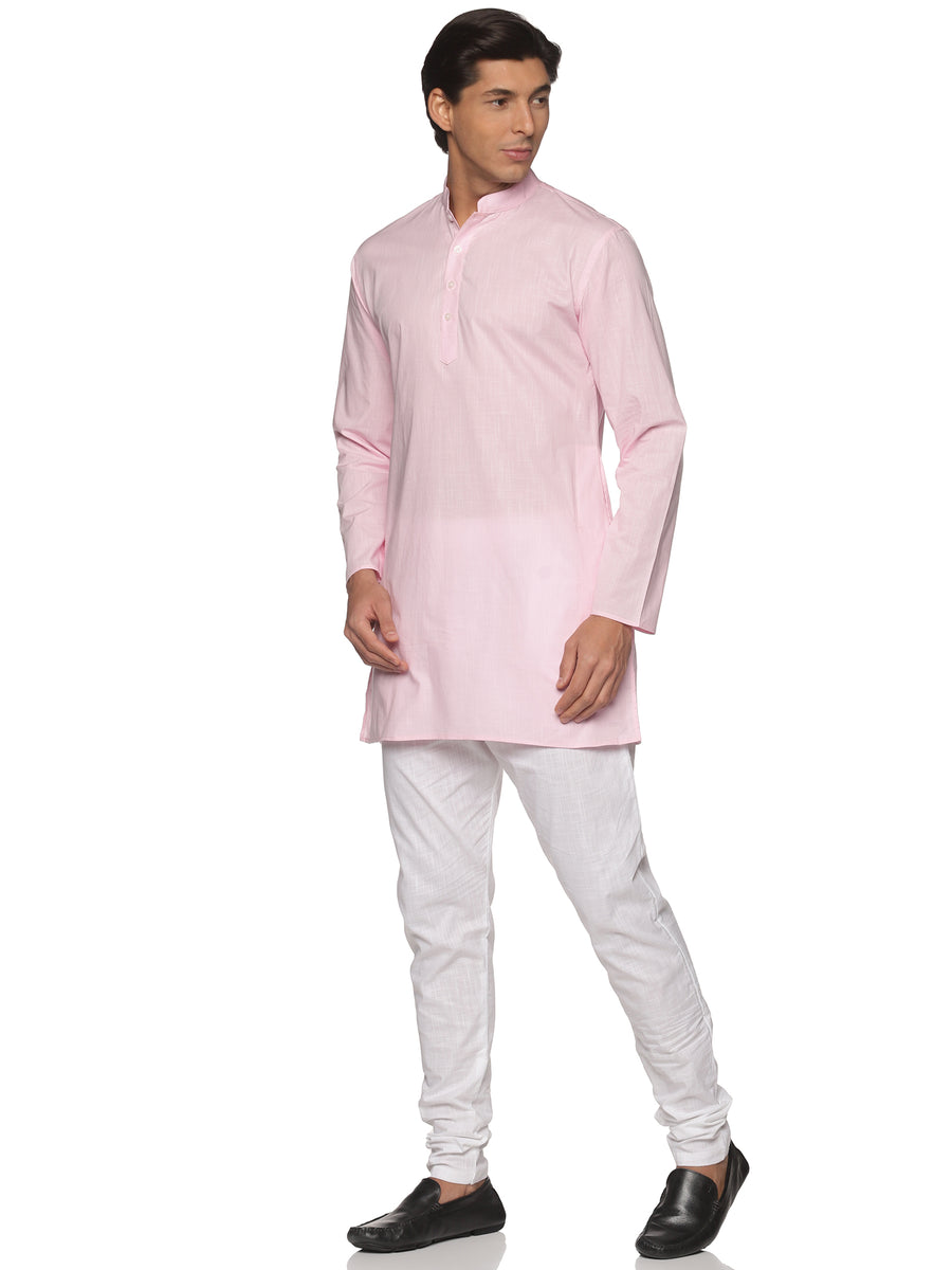 MENS SLUB COTTON BLUE LONG KURTA WITH PYJAMA