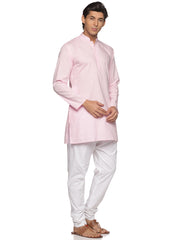MENS SLUB COTTON BLUE LONG KURTA WITH PYJAMA