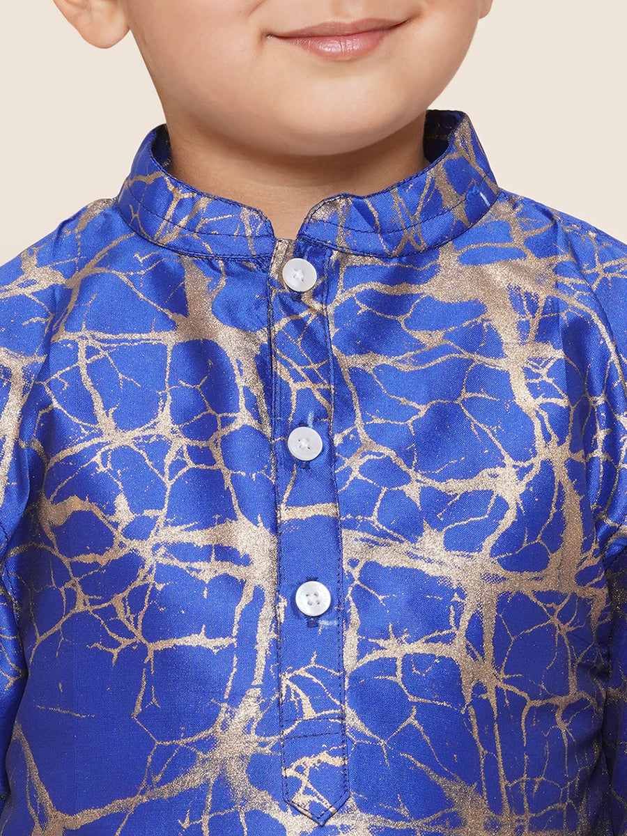 Boys Gold Marble Print Kurta and Gold Lace Dhotipant Set #color_blue