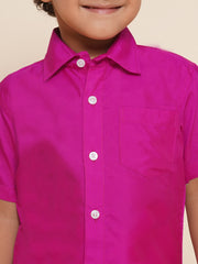 Boys Magenta Colour Polyester Shirt
