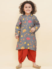 Boy's Floral Print Kurta DhotiPant Set