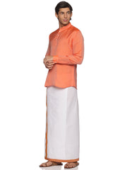 MENS ART SILK SHORT KURTA WITH POCKET DHOTI