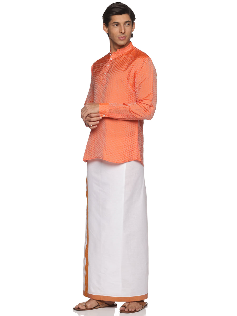 MENS ART SILK SHORT KURTA WITH POCKET DHOTI